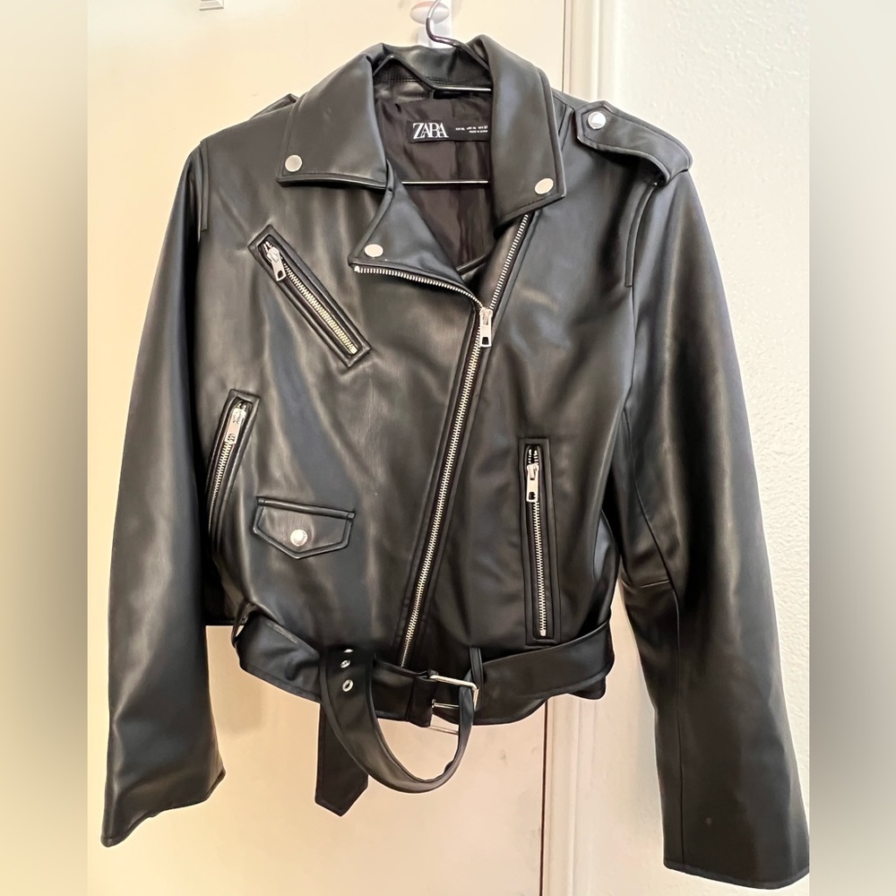 Zara faux leather motorcycle jacket black
